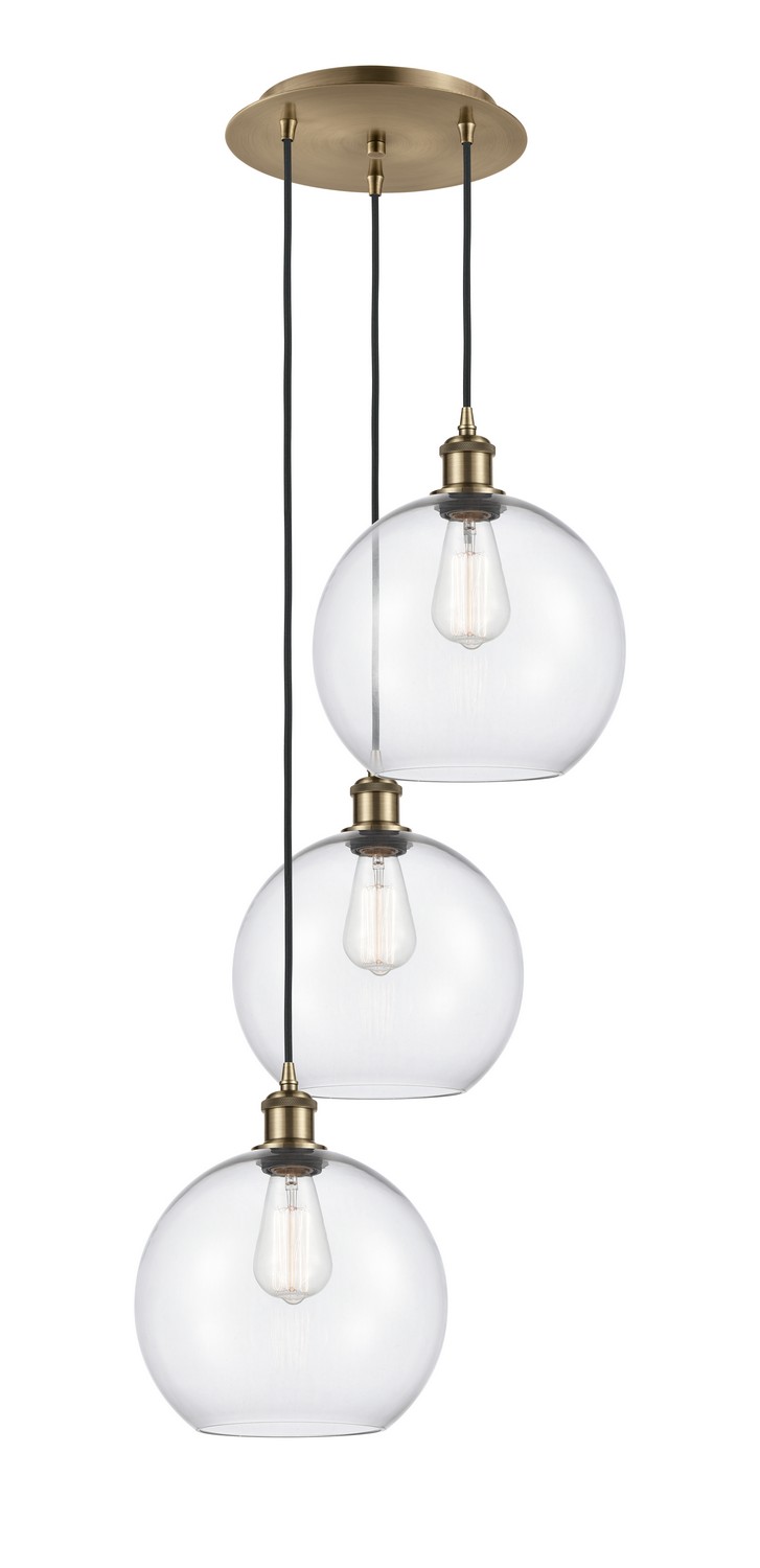 Three Light Pendant by Innovations - Ballston Collection, Antique Brass Finish - 113B-3P-AB-G122-10