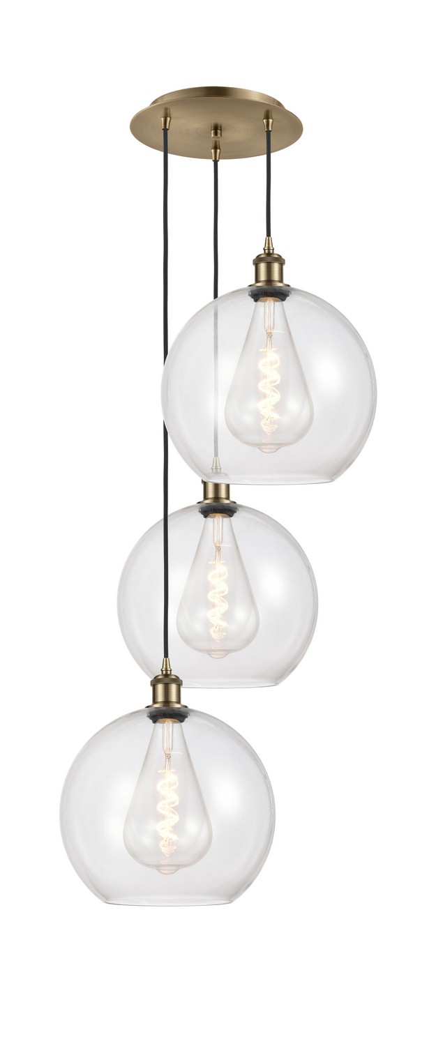 Three Light Pendant by Innovations - Ballston Collection, Antique Brass Finish - 113B-3P-AB-G122-12