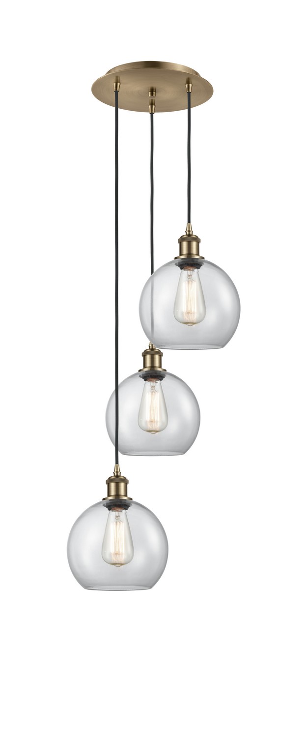 Three Light Pendant by Innovations - Ballston Collection, Antique Brass Finish - 113B-3P-AB-G122-8