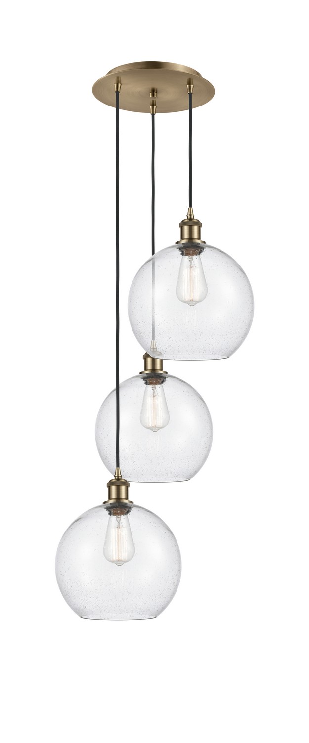 Three Light Pendant by Innovations - Ballston Collection, Antique Brass Finish - 113B-3P-AB-G124-10
