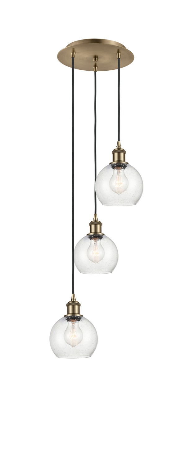 Three Light Pendant by Innovations - Ballston Collection, Antique Brass Finish - 113B-3P-AB-G124-6