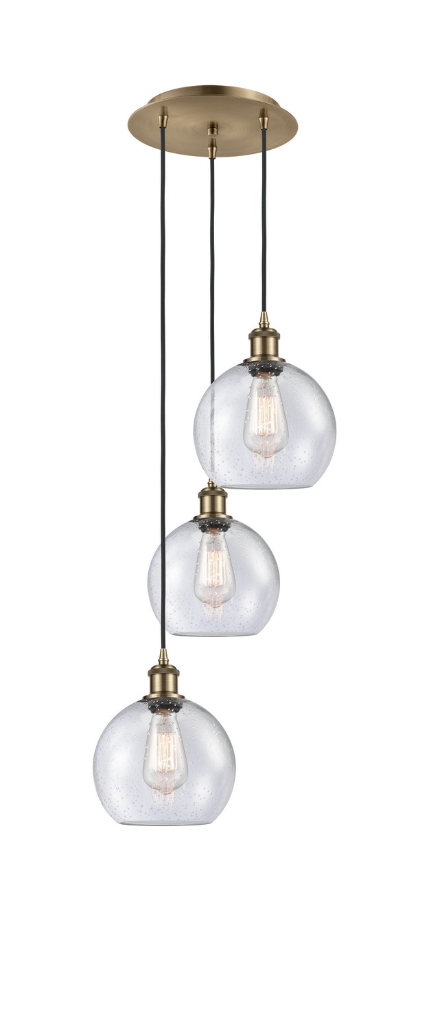 Three Light Pendant by Innovations - Ballston Collection, Antique Brass Finish - 113B-3P-AB-G124-8