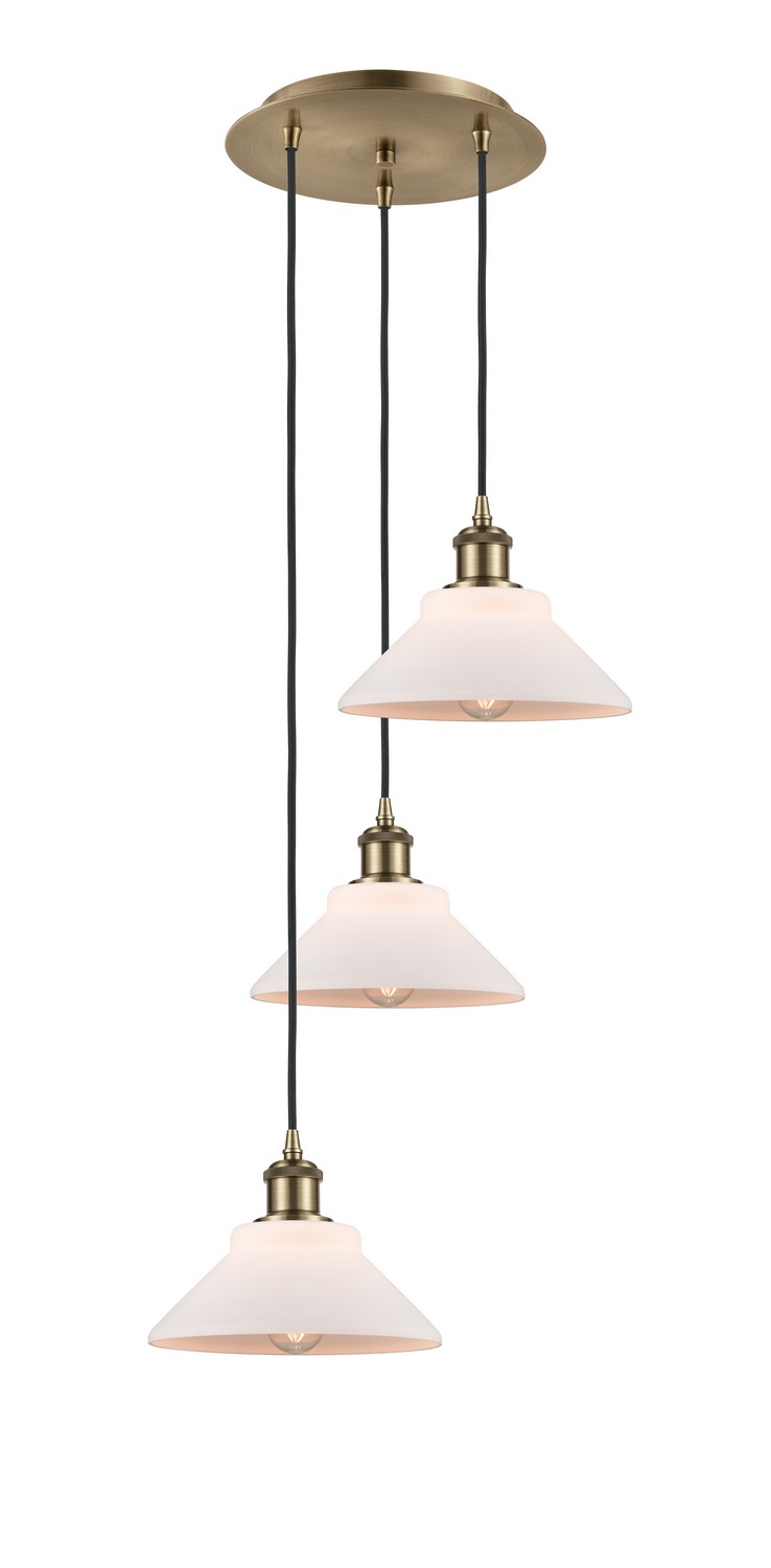 Three Light Pendant by Innovations - Ballston Collection, Antique Brass Finish - 113B-3P-AB-G131
