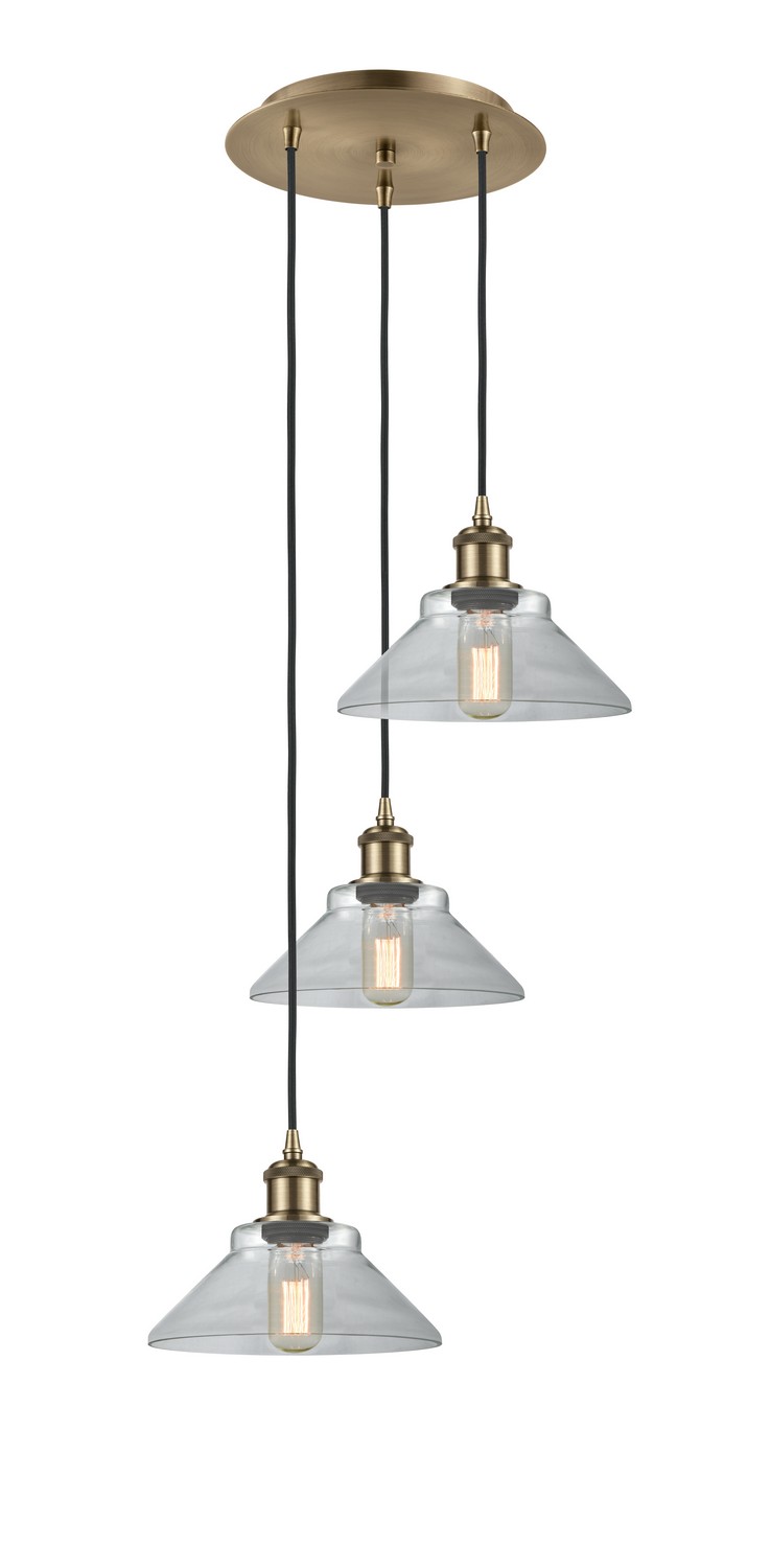 Three Light Pendant by Innovations - Ballston Collection, Antique Brass Finish - 113B-3P-AB-G132