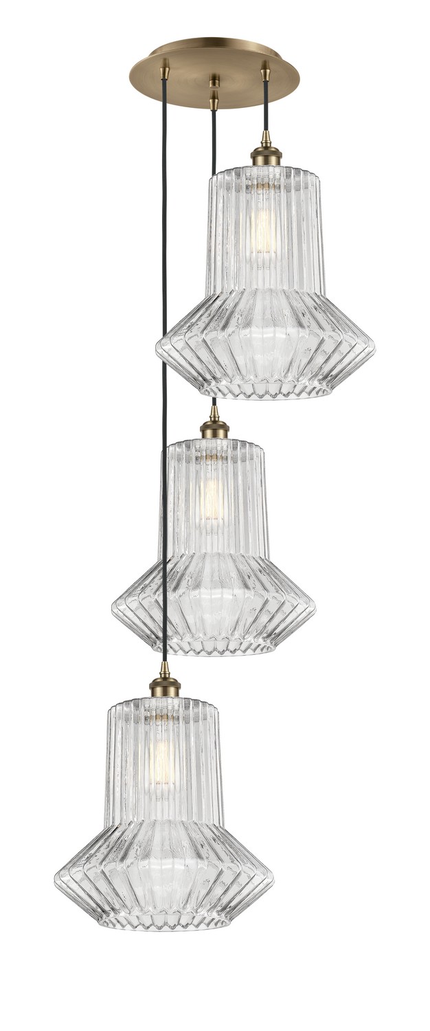 Three Light Pendant by Innovations - Ballston Collection, Antique Brass Finish - 113B-3P-AB-G212
