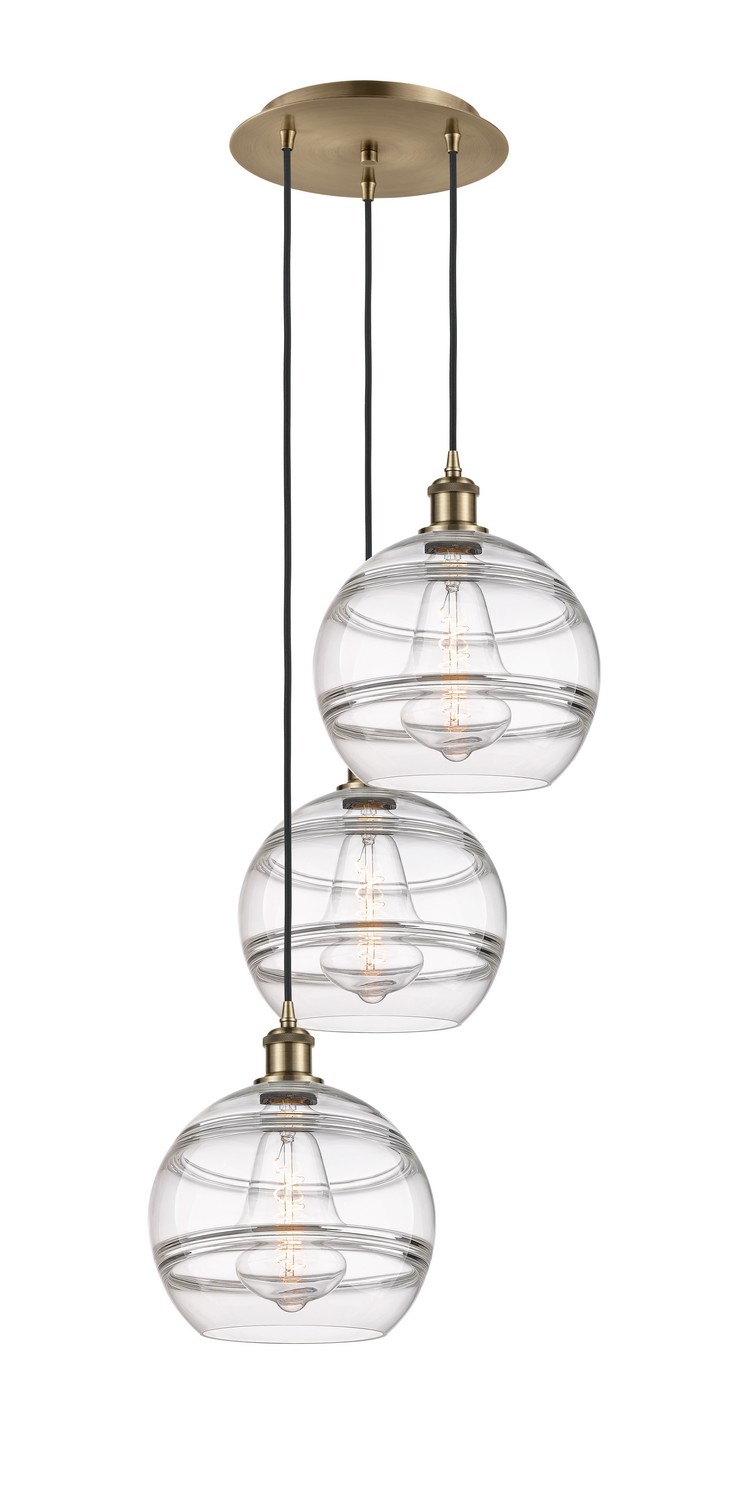 Three Light Pendant by Innovations - Ballston Collection, Antique Brass Finish - 113B-3P-AB-G556-10CL