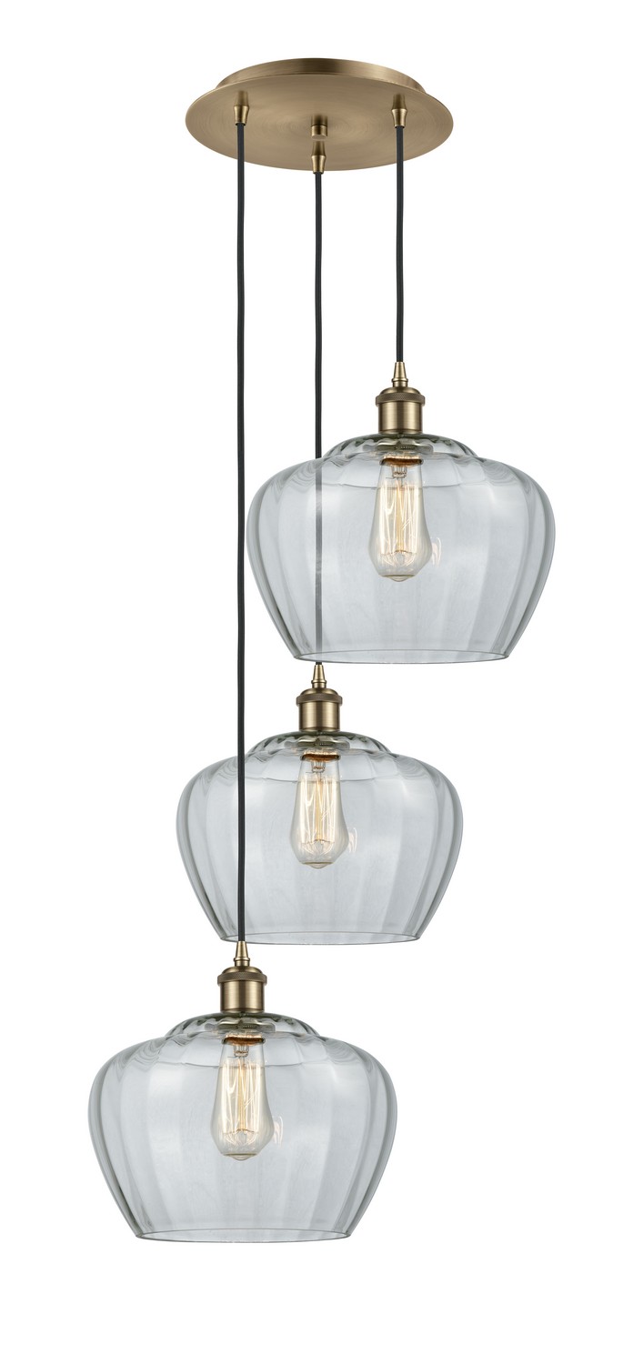 Three Light Pendant by Innovations - Ballston Collection, Antique Brass Finish - 113B-3P-AB-G92-L
