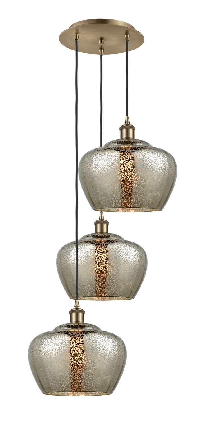 Three Light Pendant by Innovations - Ballston Collection, Antique Brass Finish - 113B-3P-AB-G96-L