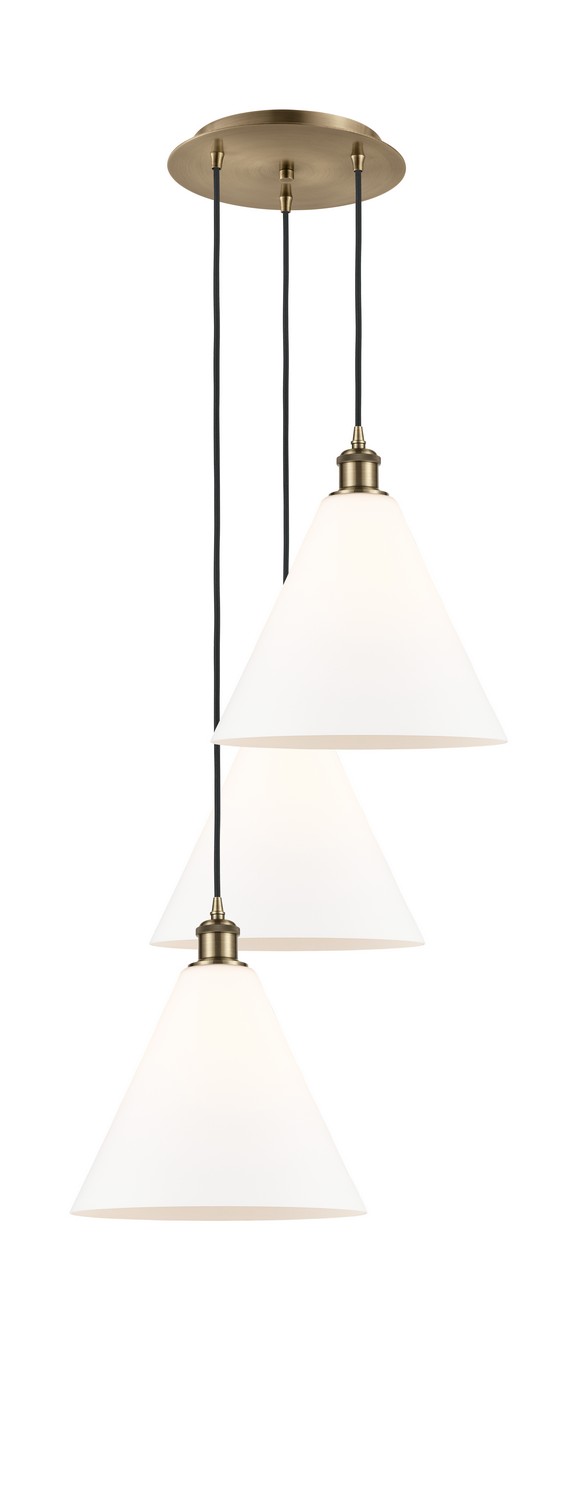 Three Light Pendant by Innovations - Ballston Collection, Antique Brass Finish - 113B-3P-AB-GBC-121
