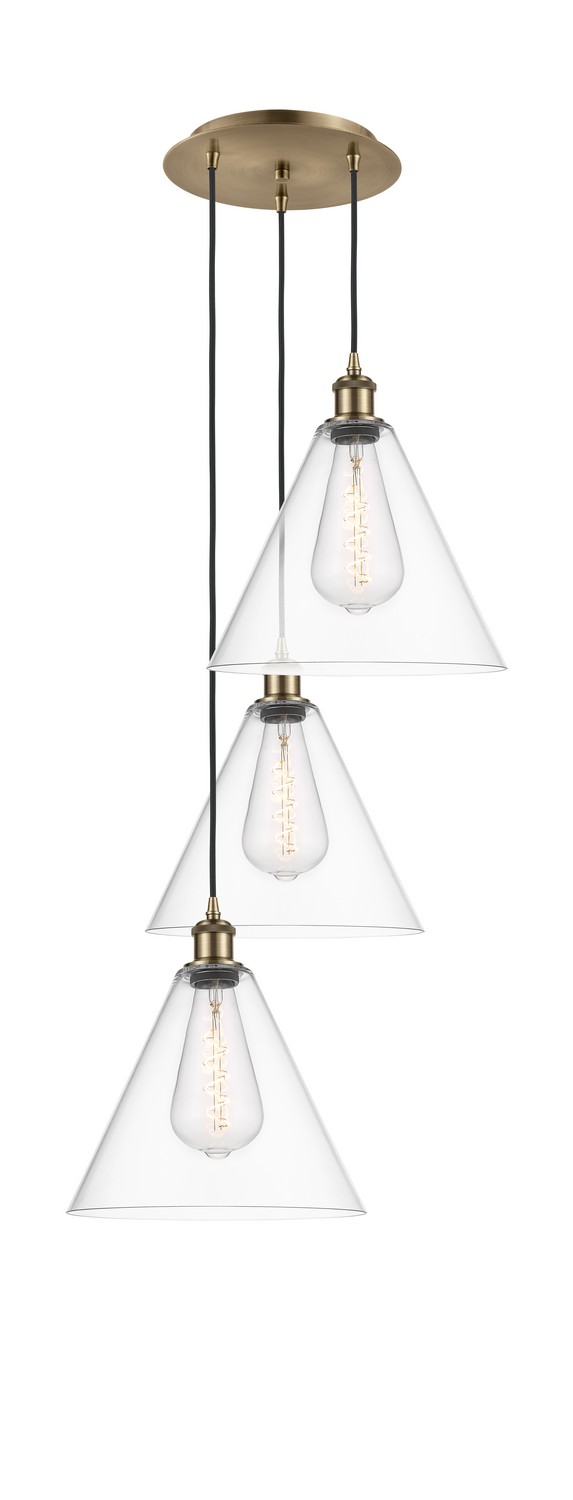 Three Light Pendant by Innovations - Ballston Collection, Antique Brass Finish - 113B-3P-AB-GBC-122
