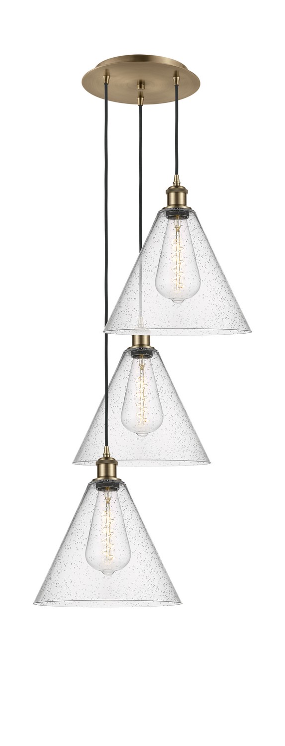 Three Light Pendant by Innovations - Ballston Collection, Antique Brass Finish - 113B-3P-AB-GBC-124
