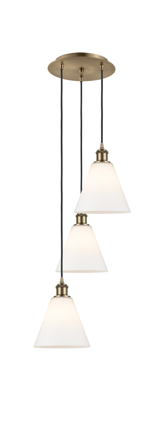 Three Light Pendant by Innovations - Ballston Collection, Antique Brass Finish - 113B-3P-AB-GBC-81