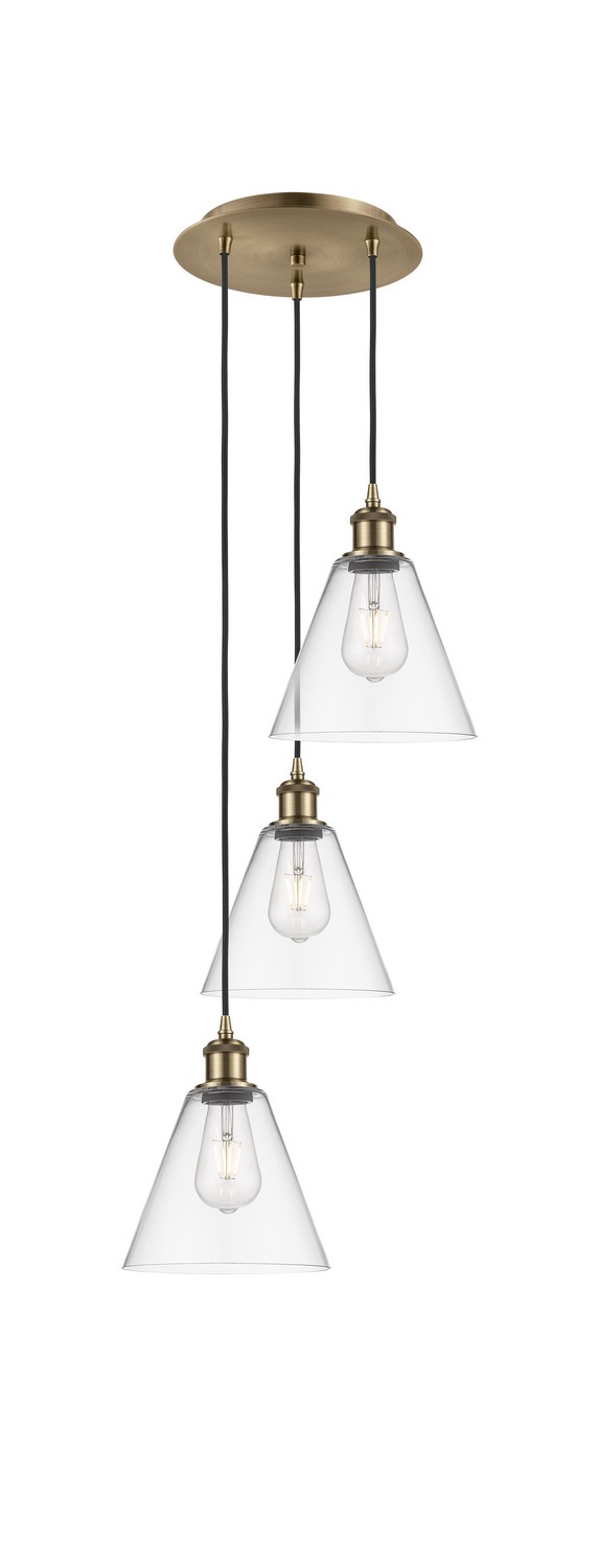 Three Light Pendant by Innovations - Ballston Collection, Antique Brass Finish - 113B-3P-AB-GBC-82