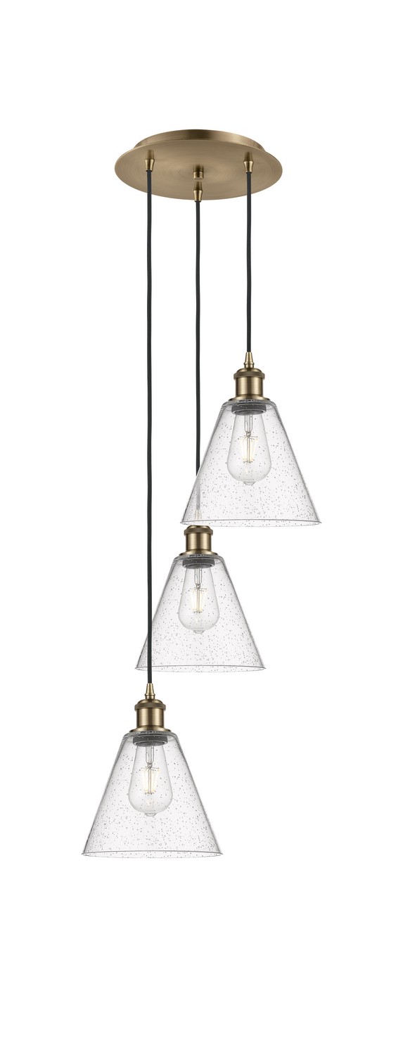 Three Light Pendant by Innovations - Ballston Collection, Antique Brass Finish - 113B-3P-AB-GBC-84