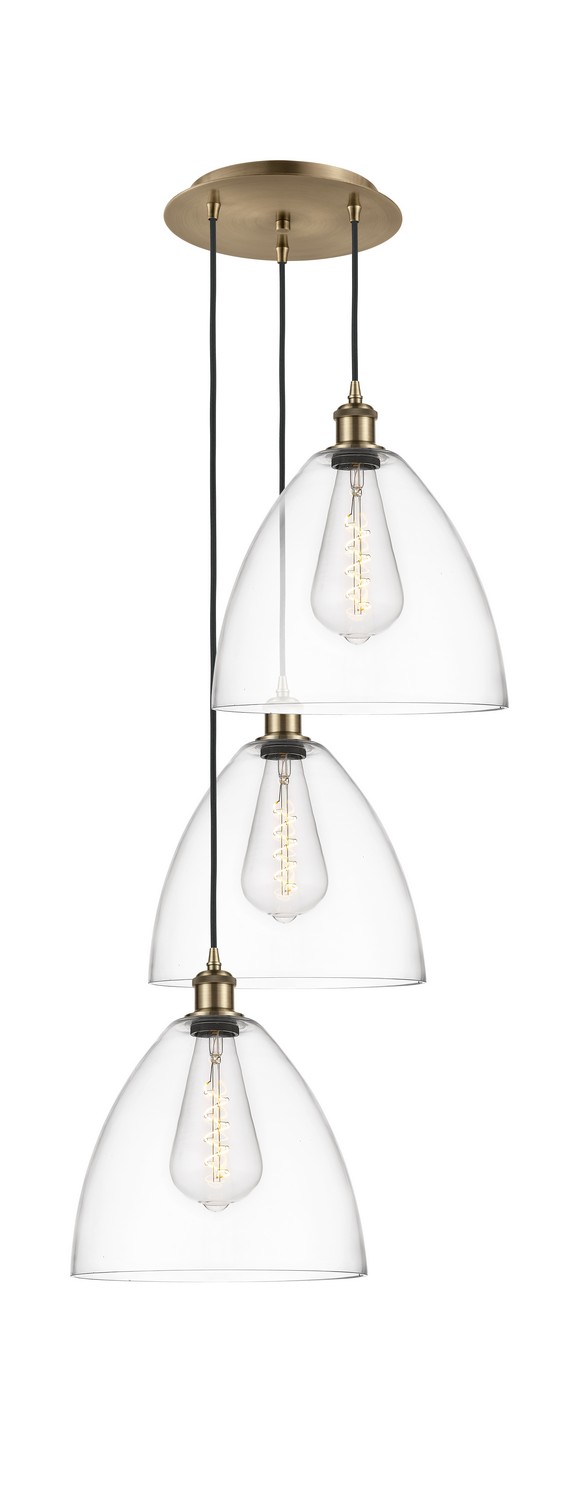Three Light Pendant by Innovations - Ballston Collection, Antique Brass Finish - 113B-3P-AB-GBD-122