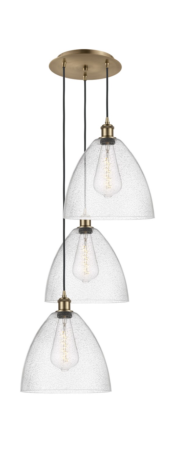 Three Light Pendant by Innovations - Ballston Collection, Antique Brass Finish - 113B-3P-AB-GBD-124