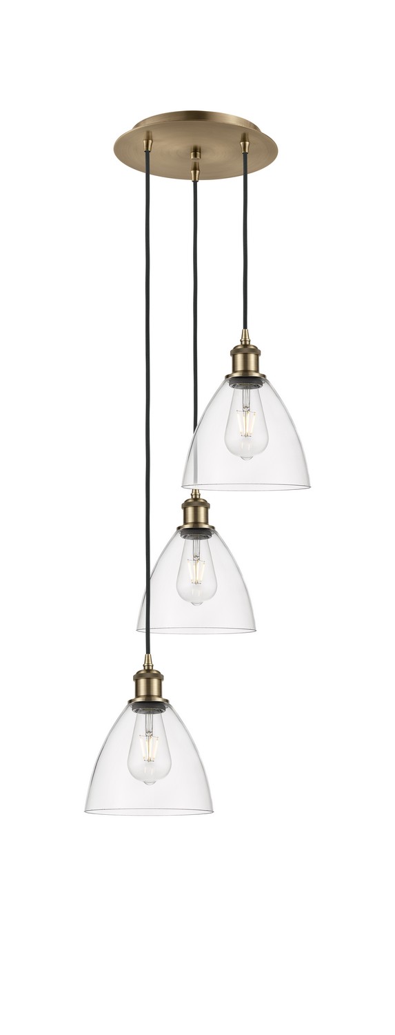 Three Light Pendant by Innovations - Ballston Collection, Antique Brass Finish - 113B-3P-AB-GBD-752