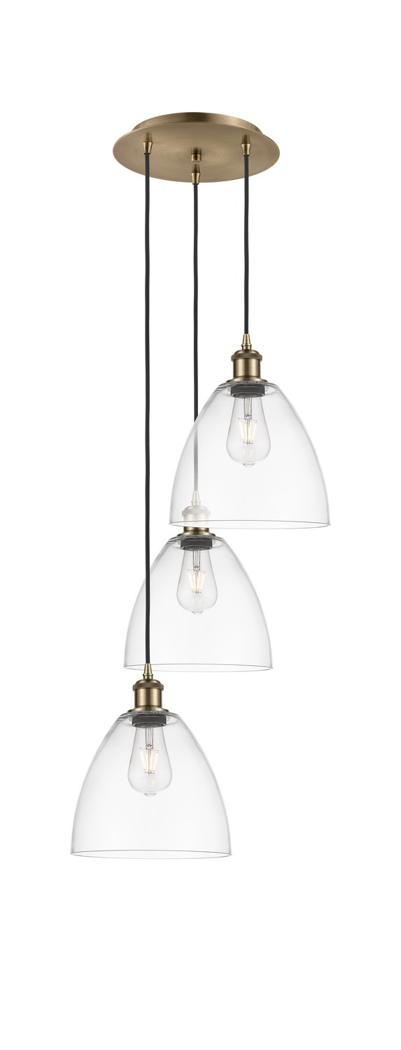 Three Light Pendant by Innovations - Ballston Collection, Antique Brass Finish - 113B-3P-AB-GBD-92