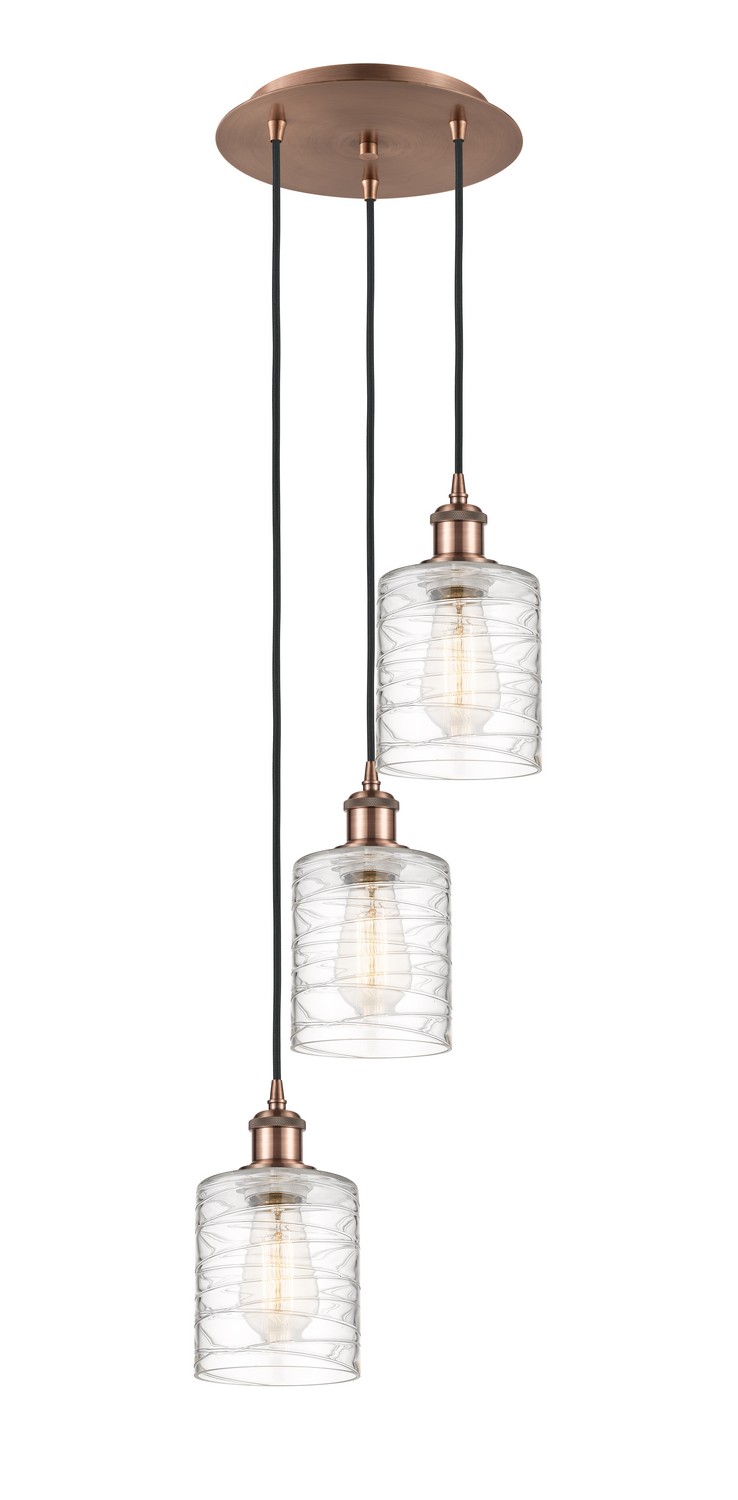 Three Light Pendant by Innovations - Ballston Collection, Antique Copper Finish - 113B-3P-AC-G1113