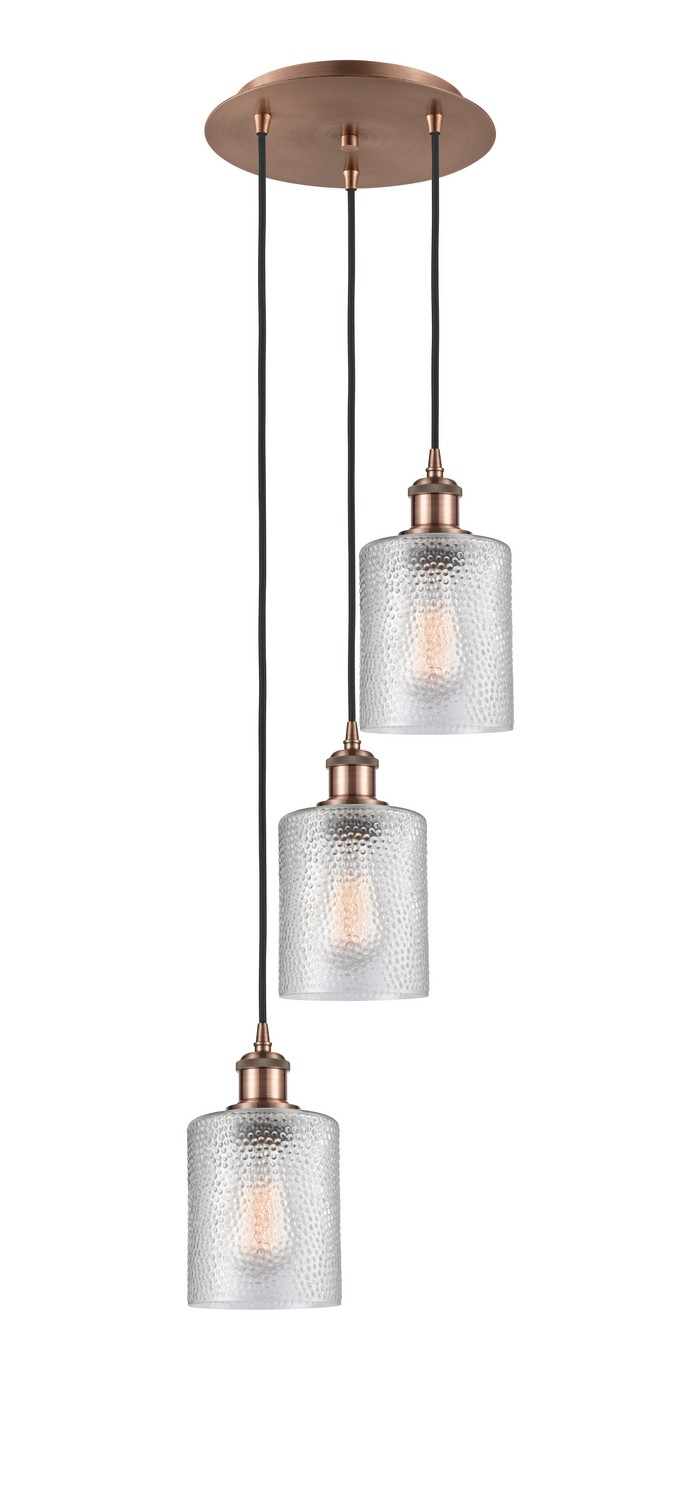Three Light Pendant by Innovations - Ballston Collection, Antique Copper Finish - 113B-3P-AC-G112