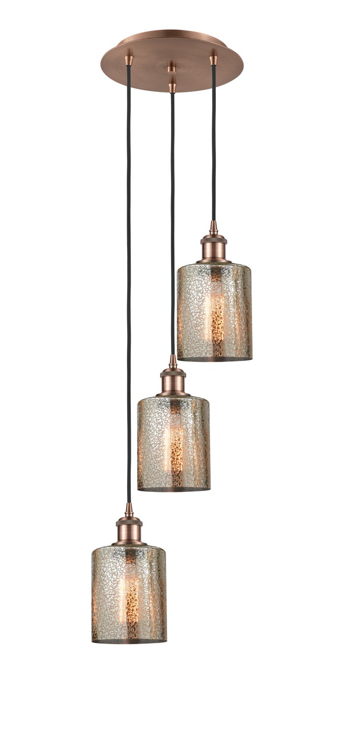 Three Light Pendant by Innovations - Ballston Collection, Antique Copper Finish - 113B-3P-AC-G116