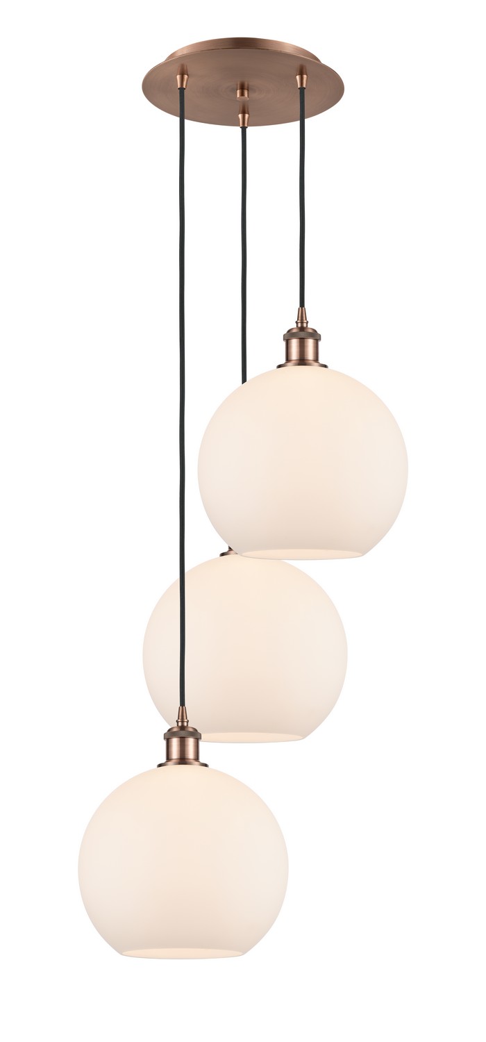Three Light Pendant by Innovations - Ballston Collection, Antique Copper Finish - 113B-3P-AC-G121-10
