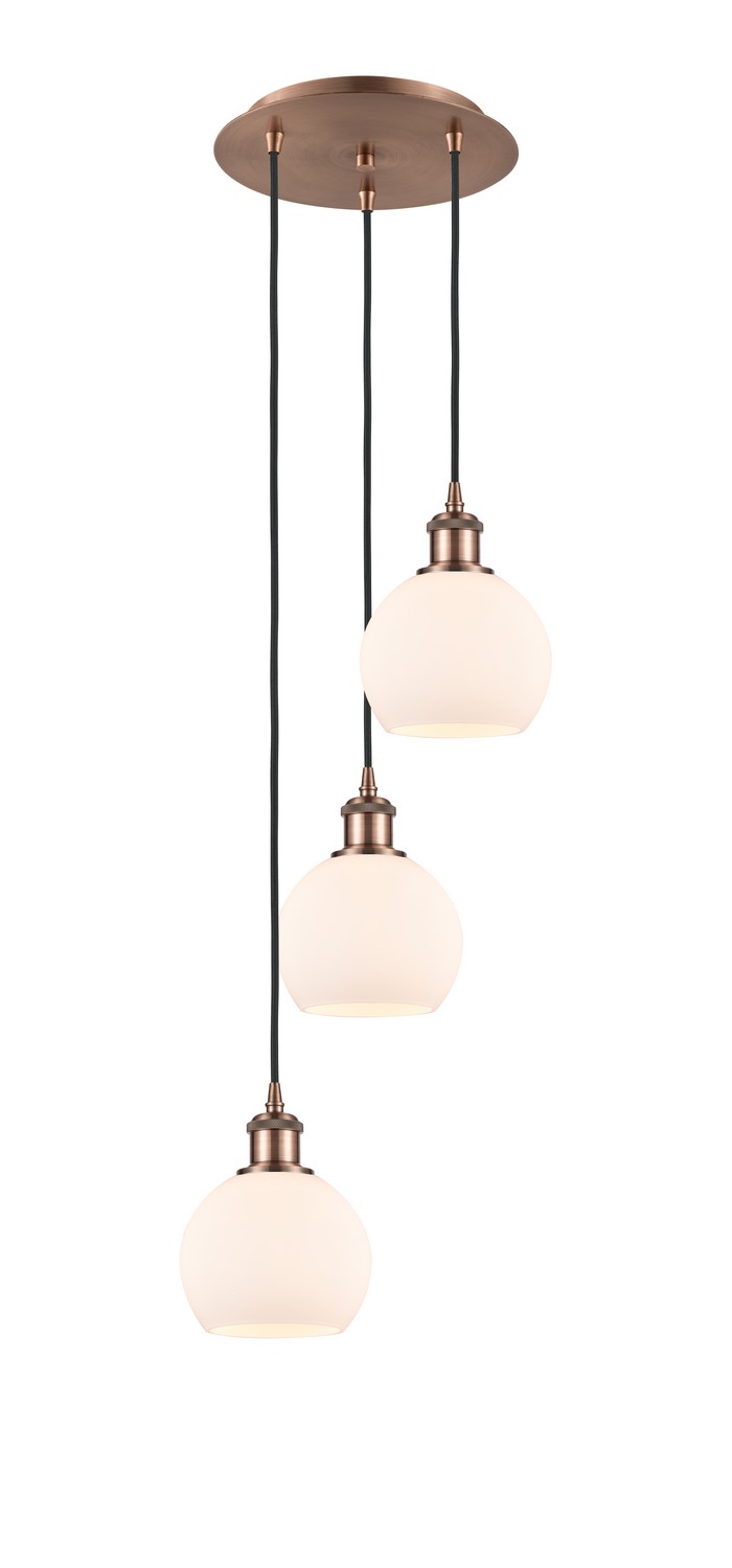 Three Light Pendant by Innovations - Ballston Collection, Antique Copper Finish - 113B-3P-AC-G121-6