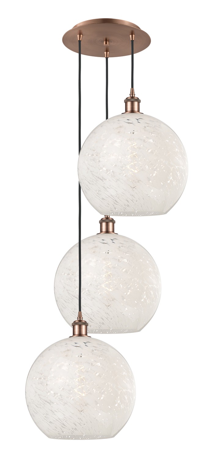 Three Light Pendant by Innovations - Ballston Collection, Antique Copper Finish - 113B-3P-AC-G1216-12WM