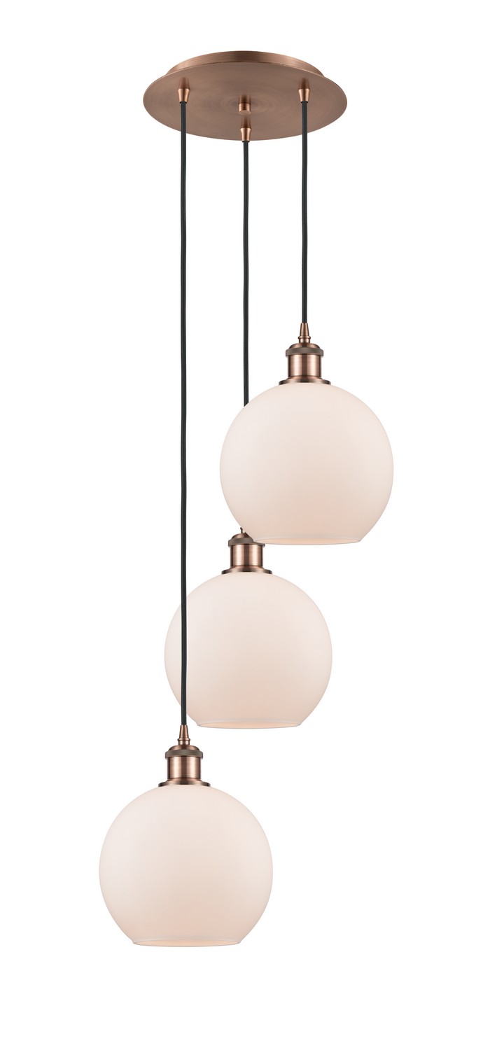 Three Light Pendant by Innovations - Ballston Collection, Antique Copper Finish - 113B-3P-AC-G121-8
