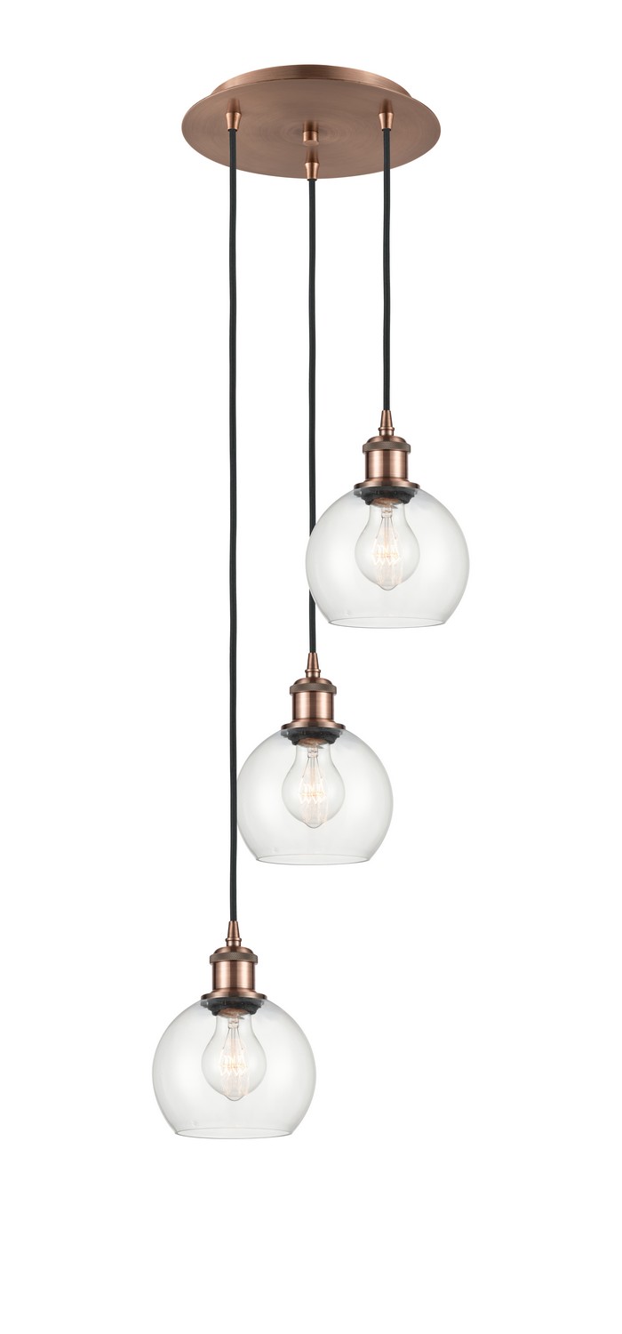 Three Light Pendant by Innovations - Ballston Collection, Antique Copper Finish - 113B-3P-AC-G122-6