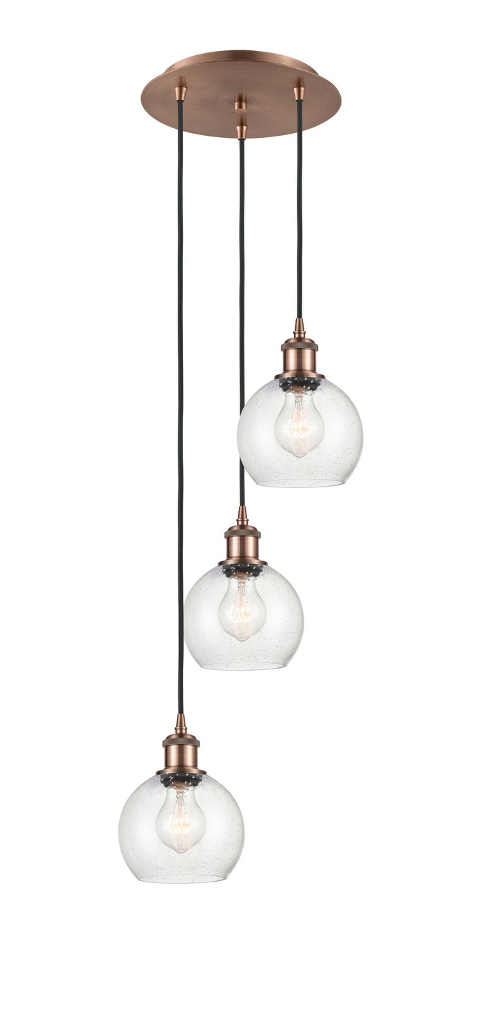 Three Light Pendant by Innovations - Ballston Collection, Antique Copper Finish - 113B-3P-AC-G124-6