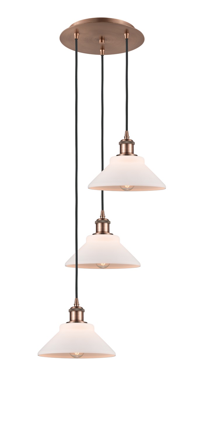 Three Light Pendant by Innovations - Ballston Collection, Antique Copper Finish - 113B-3P-AC-G131