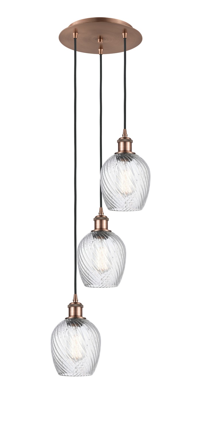Three Light Pendant by Innovations - Ballston Collection, Antique Copper Finish - 113B-3P-AC-G292