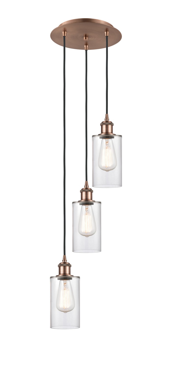Three Light Pendant by Innovations - Ballston Collection, Antique Copper Finish - 113B-3P-AC-G802