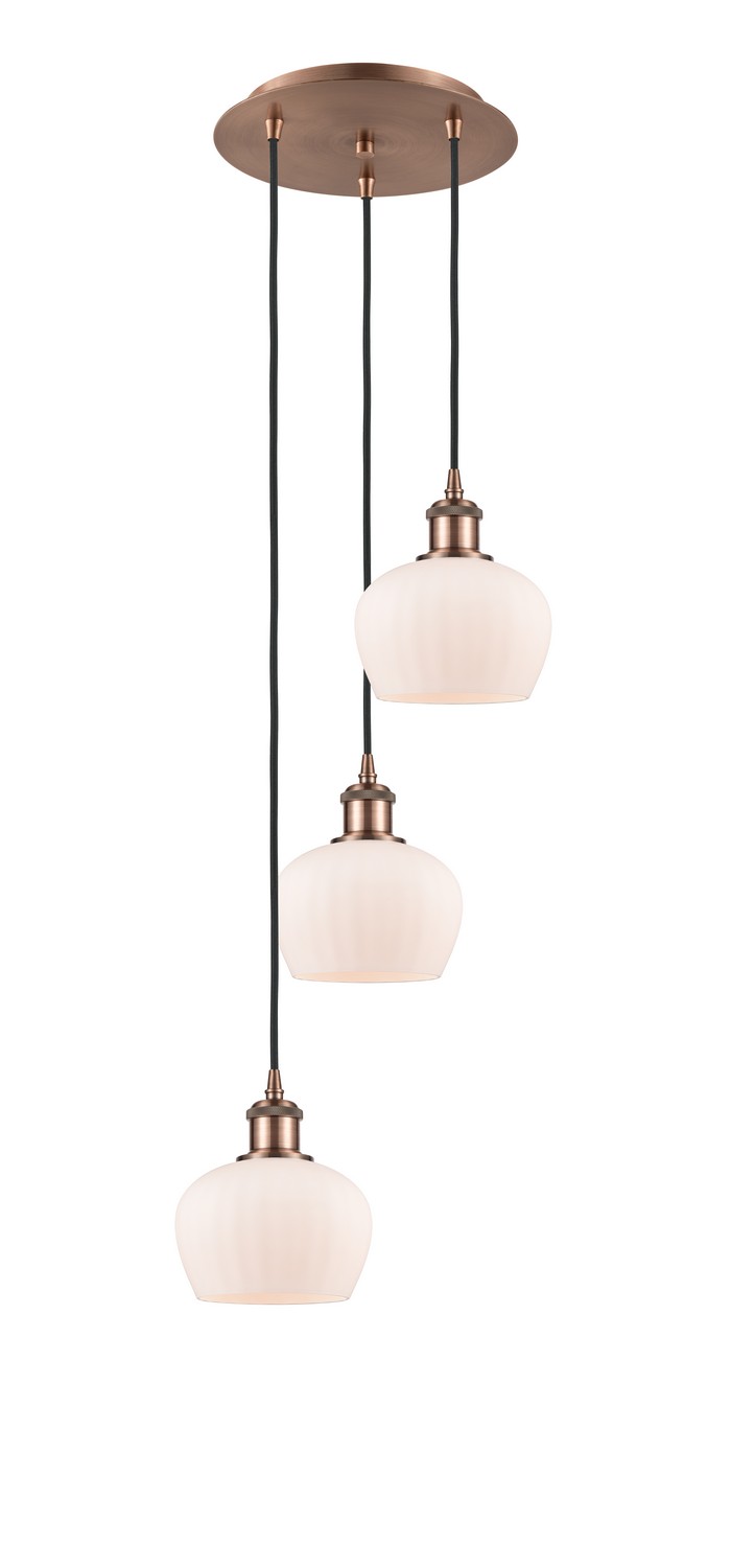 Three Light Pendant by Innovations - Ballston Collection, Antique Copper Finish - 113B-3P-AC-G91