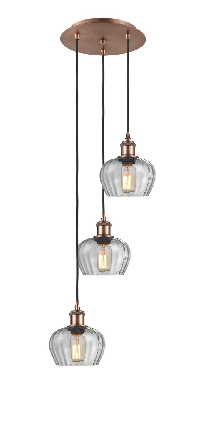 Three Light Pendant by Innovations - Ballston Collection, Antique Copper Finish - 113B-3P-AC-G92