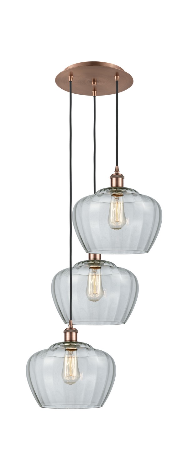 Three Light Pendant by Innovations - Ballston Collection, Antique Copper Finish - 113B-3P-AC-G92-L