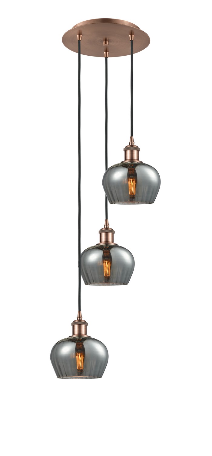 Three Light Pendant by Innovations - Ballston Collection, Antique Copper Finish - 113B-3P-AC-G93