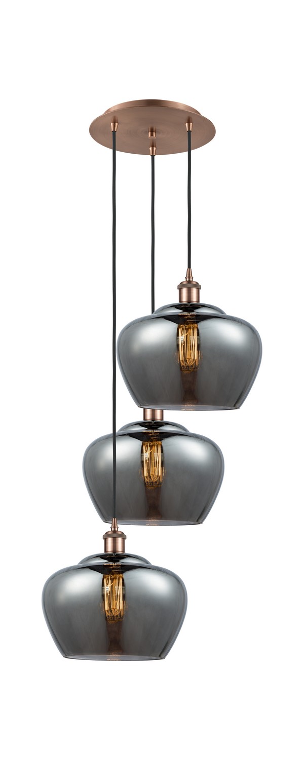 Three Light Pendant by Innovations - Ballston Collection, Antique Copper Finish - 113B-3P-AC-G93-L