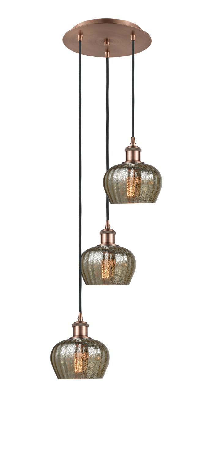 Three Light Pendant by Innovations - Ballston Collection, Antique Copper Finish - 113B-3P-AC-G96