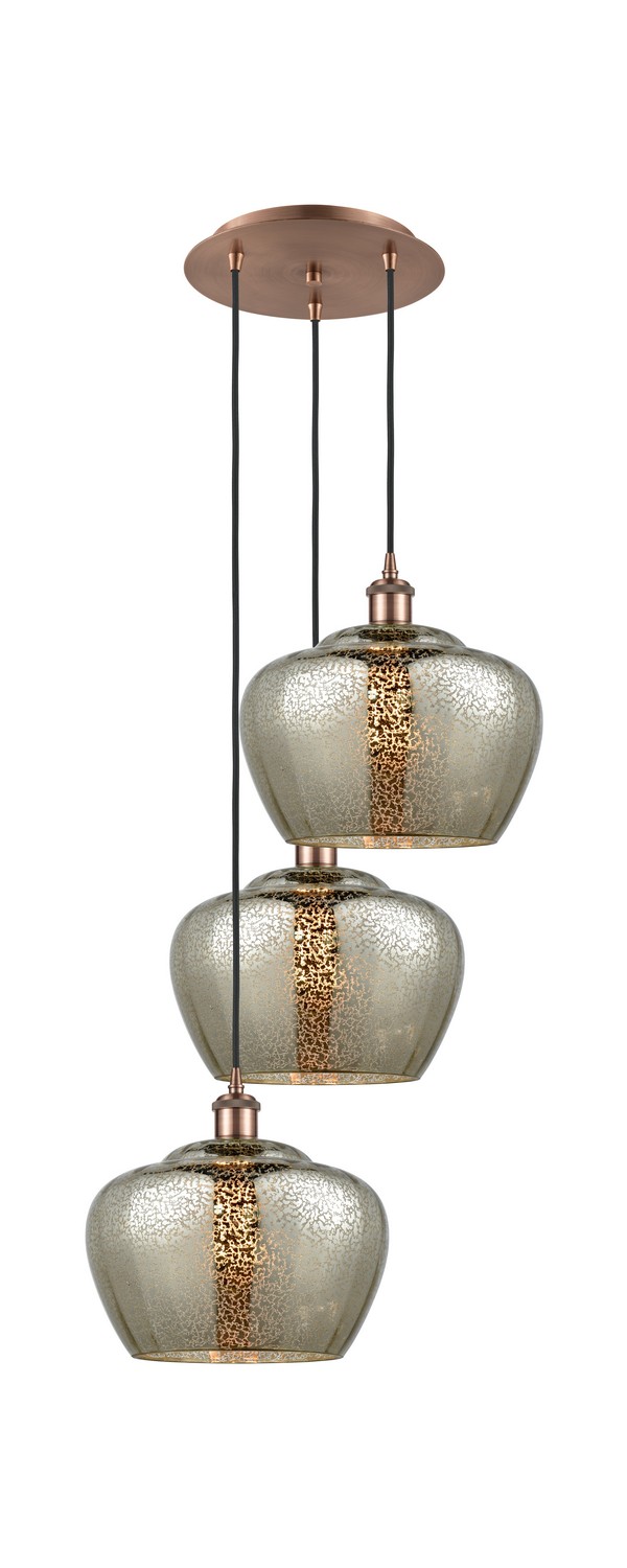 Three Light Pendant by Innovations - Ballston Collection, Antique Copper Finish - 113B-3P-AC-G96-L