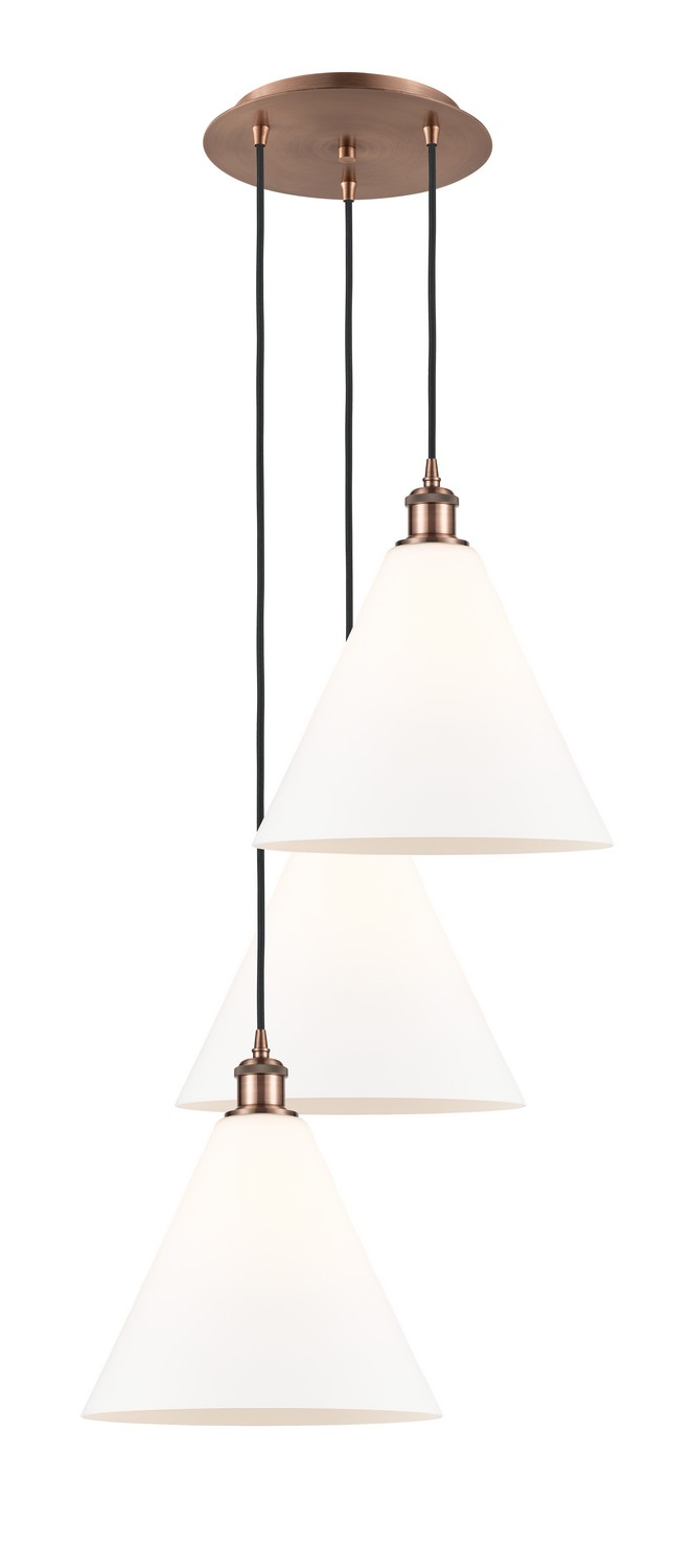 Three Light Pendant by Innovations - Ballston Collection, Antique Copper Finish - 113B-3P-AC-GBC-121