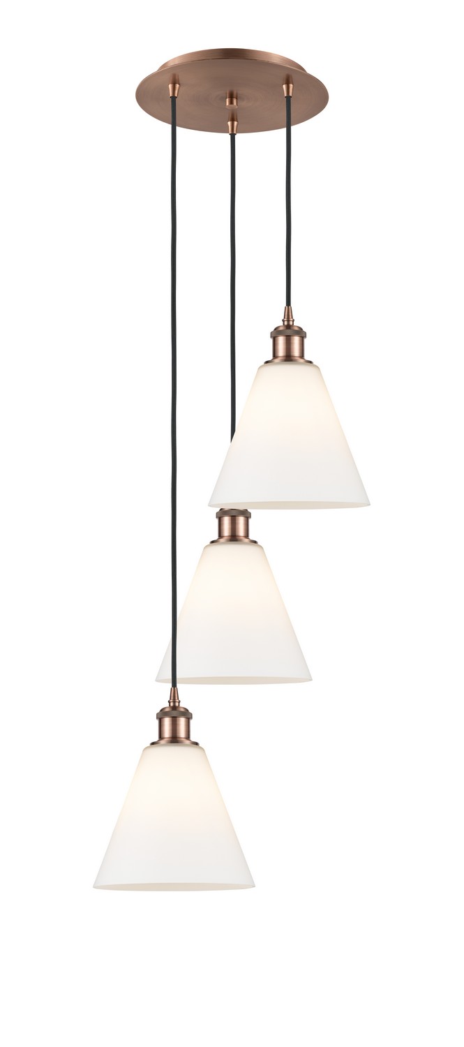 Three Light Pendant by Innovations - Ballston Collection, Antique Copper Finish - 113B-3P-AC-GBC-81