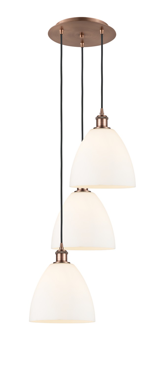 Three Light Pendant by Innovations - Ballston Collection, Antique Copper Finish - 113B-3P-AC-GBD-91