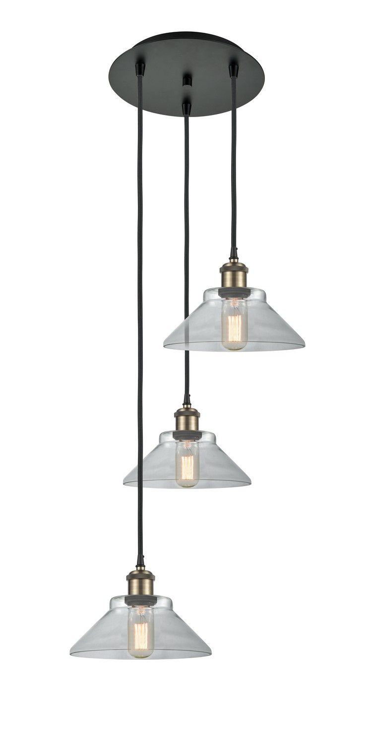 Three Light Pendant by Innovations - Ballston Collection, Black Antique Brass Finish - 113B-3P-BAB-G132