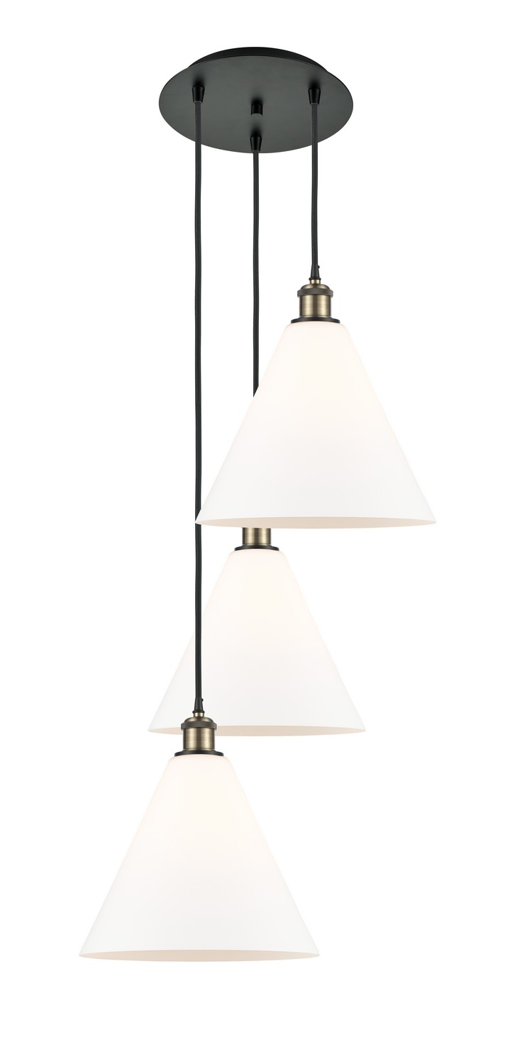 Three Light Pendant by Innovations - Ballston Collection, Black Antique Brass Finish - 113B-3P-BAB-GBC-121