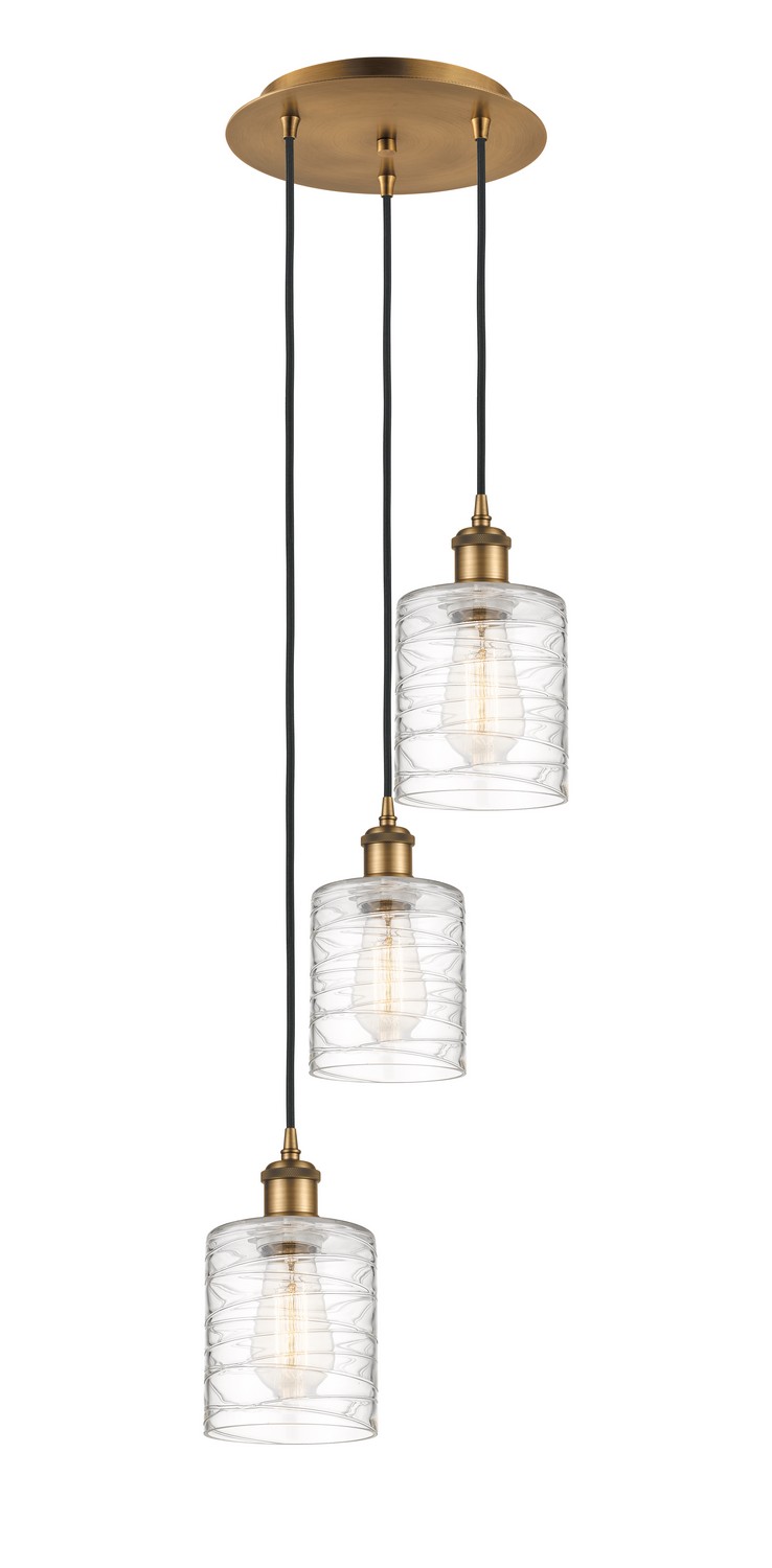 Three Light Pendant by Innovations - Ballston Collection, Brushed Brass Finish - 113B-3P-BB-G1113