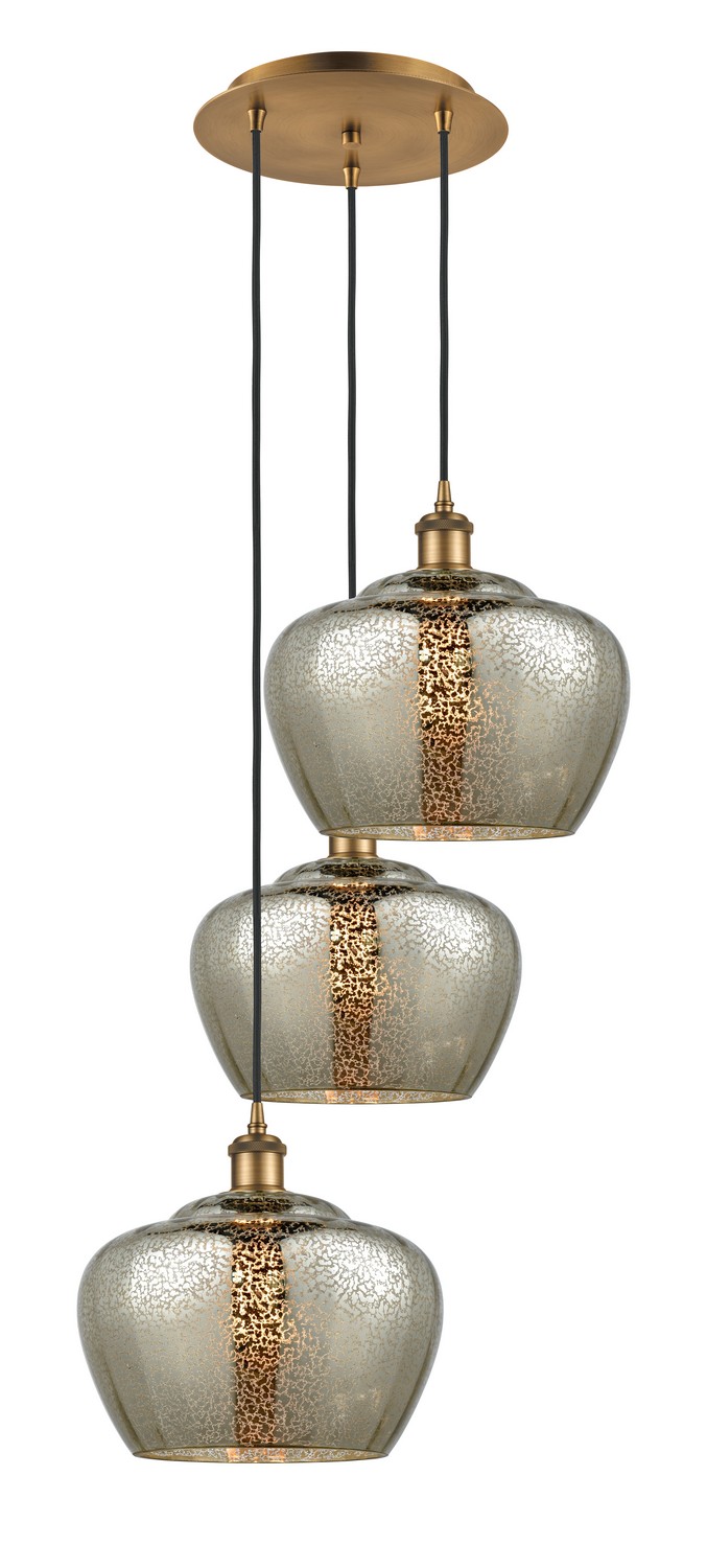 Three Light Pendant by Innovations - Ballston Collection, Brushed Brass Finish - 113B-3P-BB-G96-L