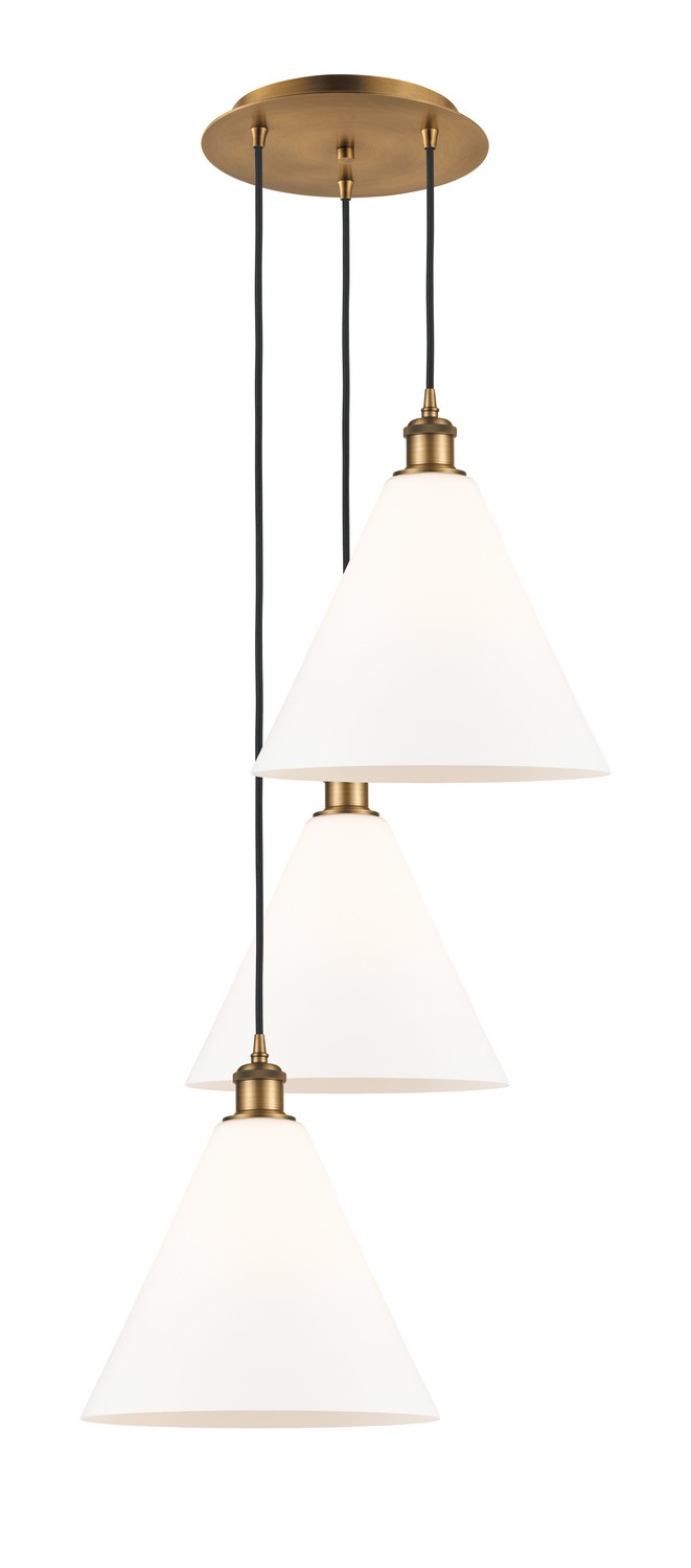 Three Light Pendant by Innovations - Ballston Collection, Brushed Brass Finish - 113B-3P-BB-GBC-121
