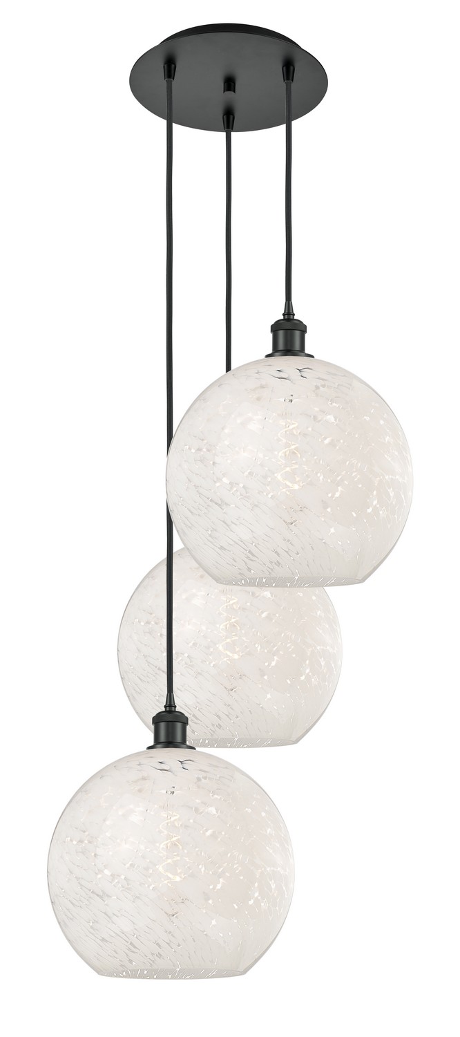 Three Light Pendant by Innovations - Ballston Collection, Matte Black Finish - 113B-3P-BK-G1216-12WM